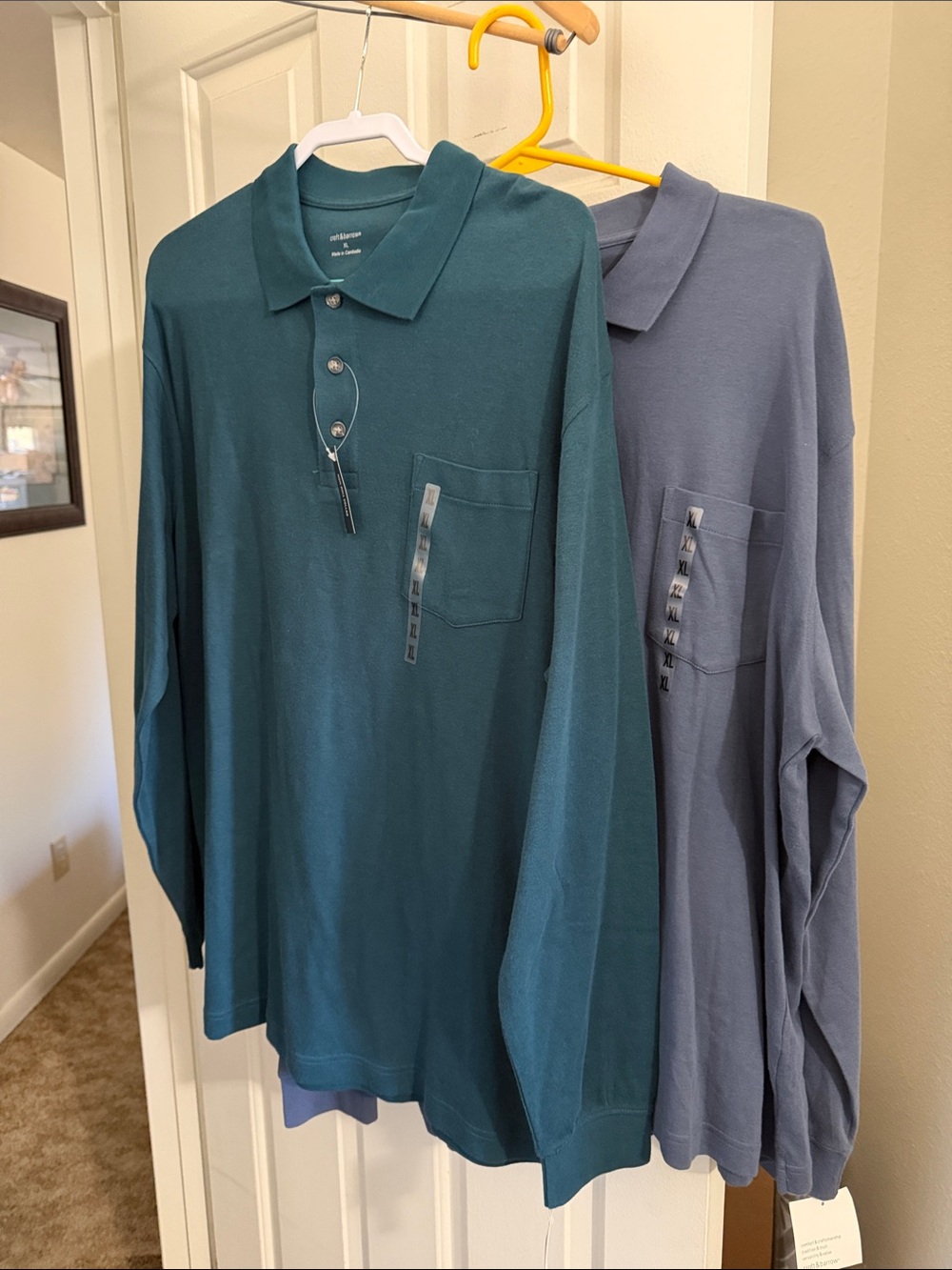 croft & barrow Long-Sleeve Polo — Teal and Slate Blue 100% Cotton